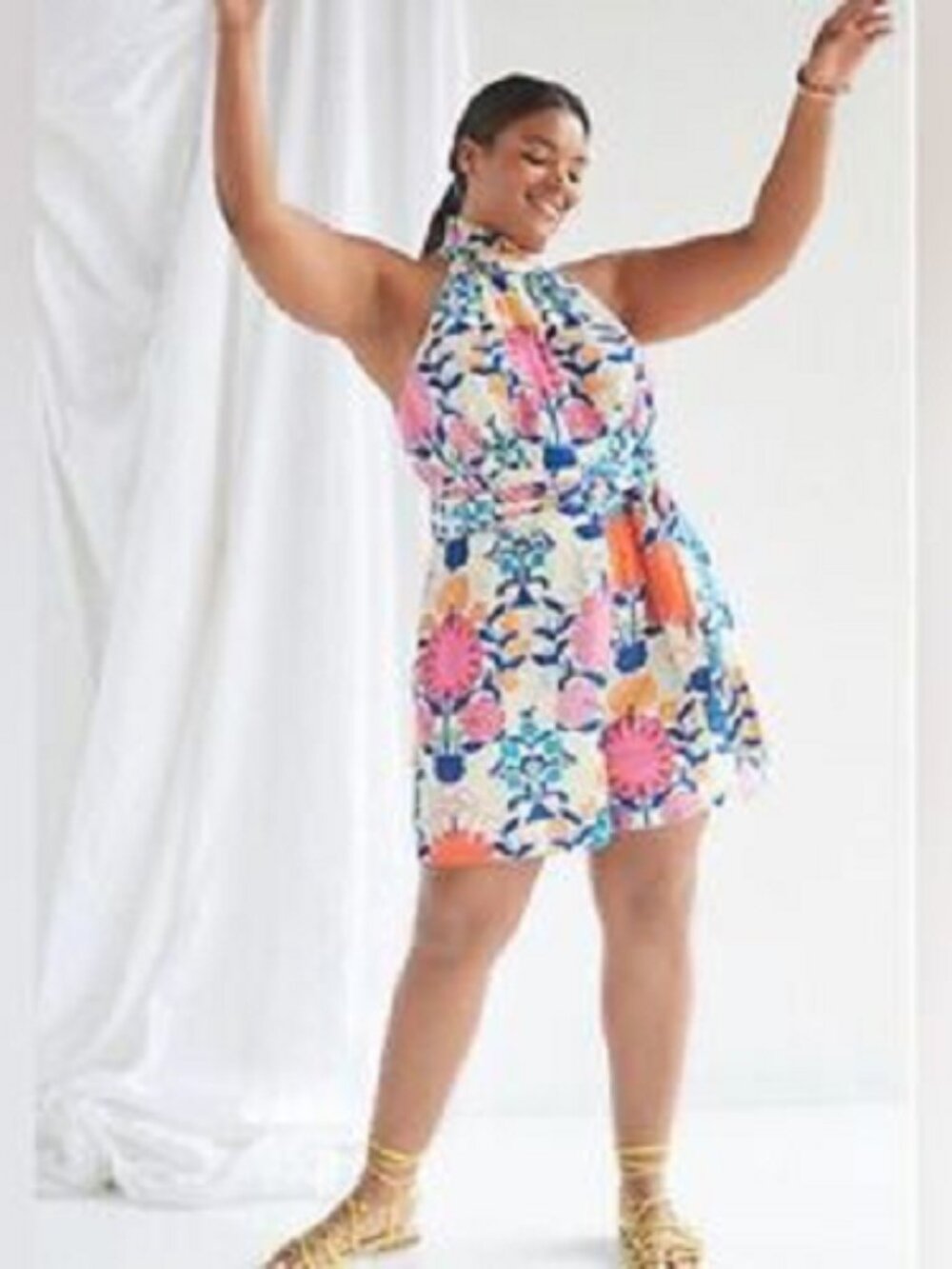 Anthropologie Plenty by Tracy Reese Floral Ruffle Romper 1X NWT Tie Waist Pocket